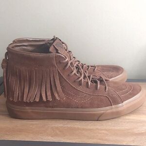 VANS Moccasin Fringe Sneaker Mens 10 Brown Suede Leather Boho